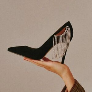 Jaggar Diamante Black Suede Rhinestone Pumps